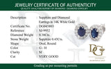 Aretes con zafiro y diamantes en oro blanco 14KT