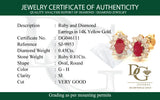 Aretes con rubí y diamantes en oro amarillo 14KT