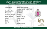 Dije de rubí con diamantes en oro blanco 14kt. R-0.28CTS. D-0.18CTS.