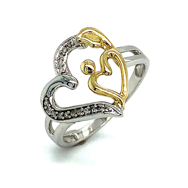 (SOFIA) Anillo (MOM) con diamantes en oro 2 Tonos 10k - DGjoyeros