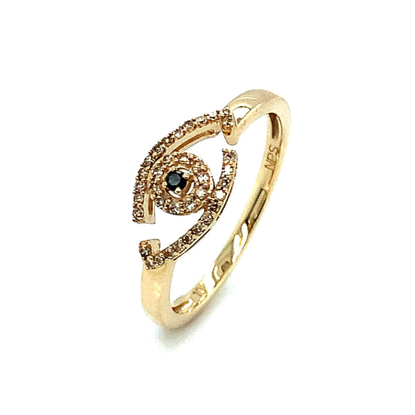 (SOFIA) Anillo con diamante azul central y diamantes en oro amarillo 10kt. - DGjoyeros