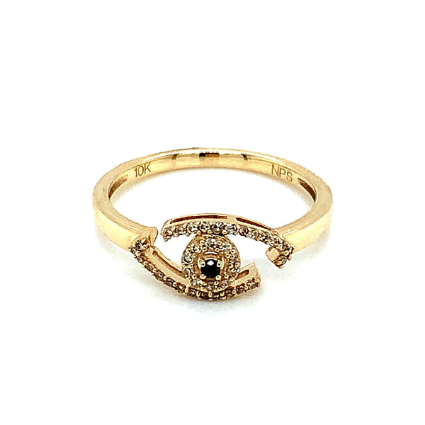(SOFIA) Anillo con diamante azul central y diamantes en oro amarillo 10kt. - DGjoyeros