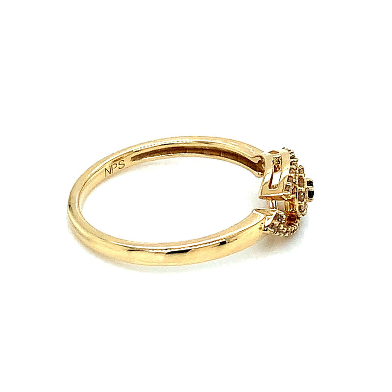(SOFIA) Anillo con diamante azul central y diamantes en oro amarillo 10kt. - DGjoyeros