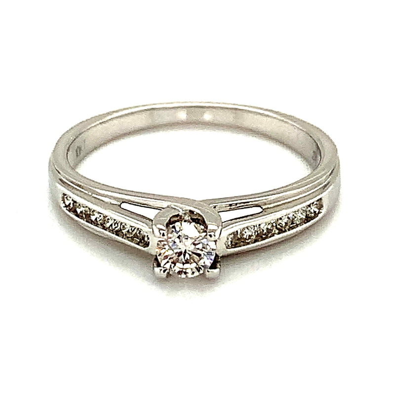 (SOFIA) Anillo con diamantes en oro blanco 10k - DGjoyeros