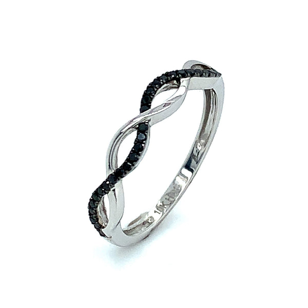 (SOFIA) Anillo con diamantes negros en oro blanco 10kt - DGjoyeros