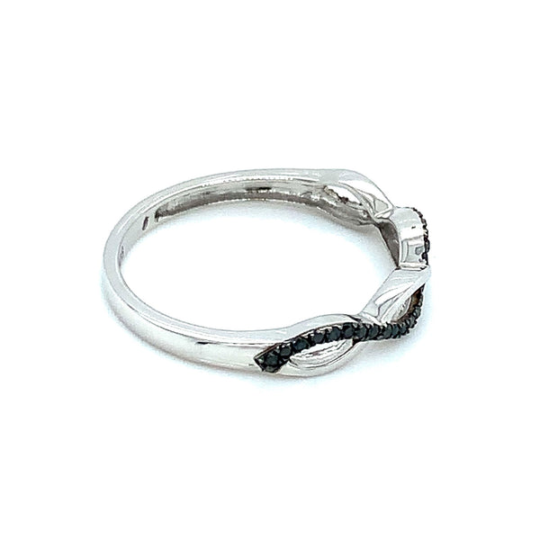 (SOFIA) Anillo con diamantes negros en oro blanco 10kt - DGjoyeros