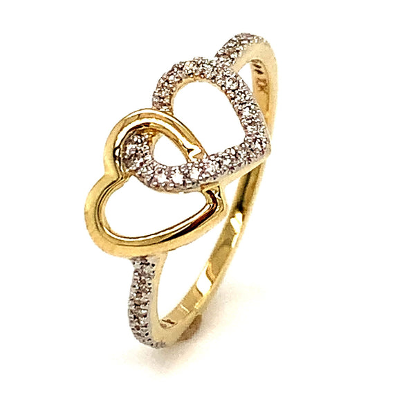 (SOFIA) Anillo (corazones) con diamantes en oro amarillo 10k - DGjoyeros