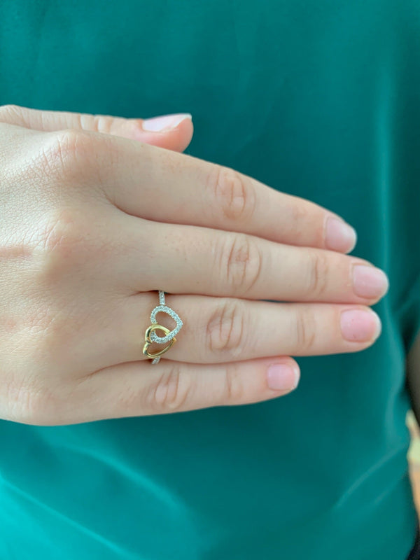 (SOFIA) Anillo (corazones) con diamantes en oro amarillo 10k - DGjoyeros