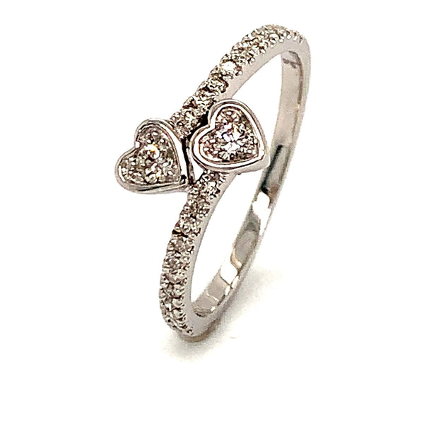 (SOFIA) Anillo (corazones) con diamantes en oro blanco 10k - DGjoyeros