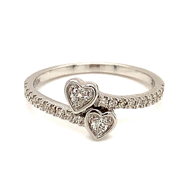 (SOFIA) Anillo (corazones) con diamantes en oro blanco 10k - DGjoyeros