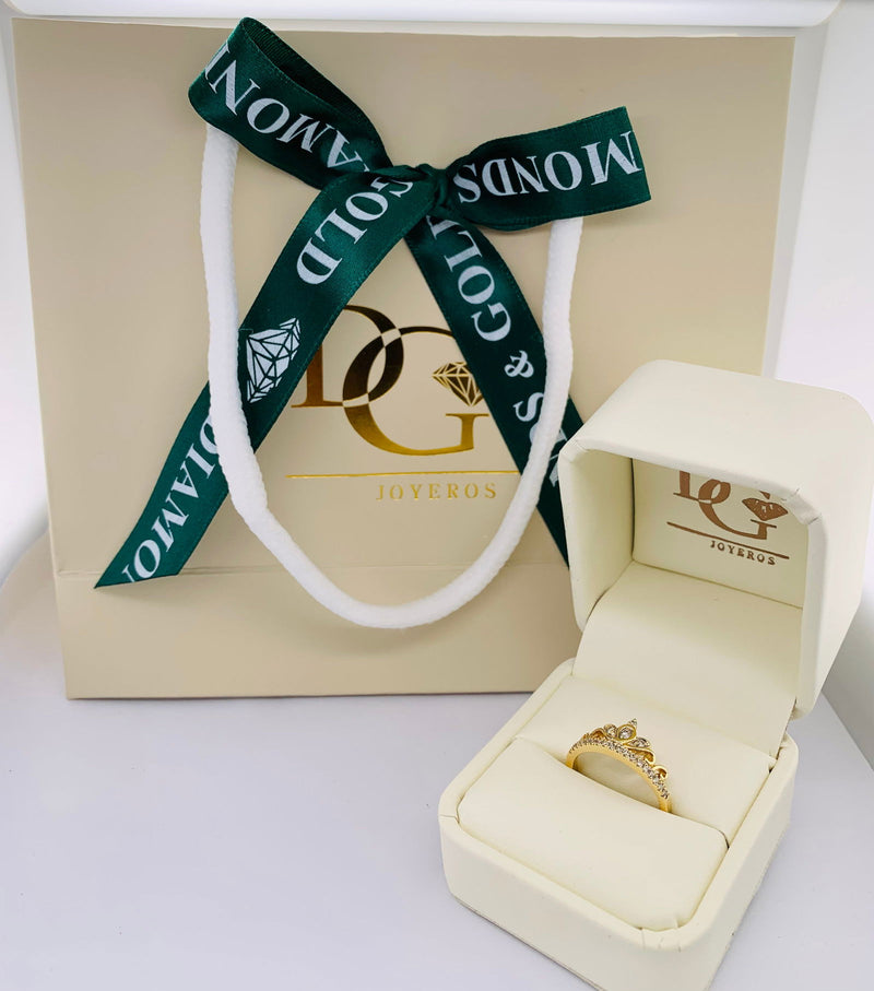 (SOFIA) Anillo (corona) con diamantes en oro amarillo 10k - DGjoyeros