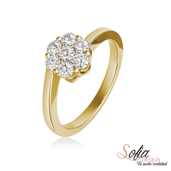 (SOFIA) Anillo (flor) con diamantes en oro amarillo 10k - DGjoyeros