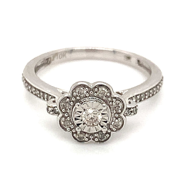 (SOFIA) Anillo (flor) con diamantes en oro blanco 10kt - DGjoyeros