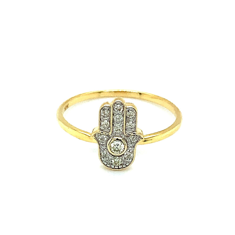 (SOFIA) Anillo (hamsa) con diamantes en oro amarillo 10kt. - DGjoyeros