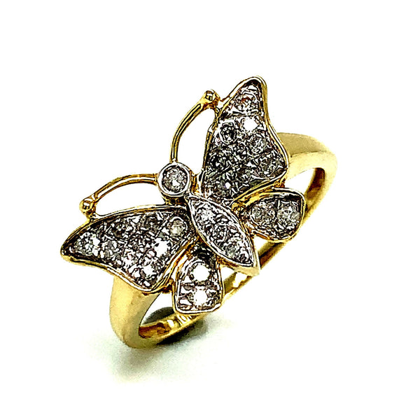 (SOFIA) Anillo (mariposa) con diamantes en oro amarillo 10k - DGjoyeros