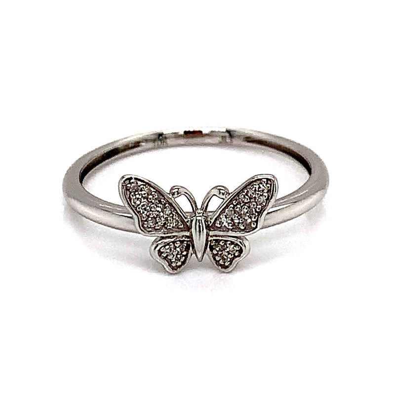 (SOFIA) Anillo (mariposa) con diamantes en oro blanco 10kt - DGjoyeros