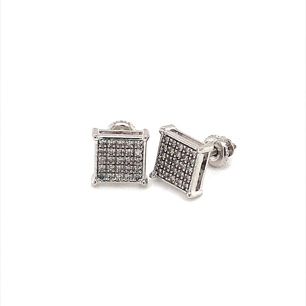 (SOFIA) Aretes (cuadrado) con diamantes en oro blanco 10kt - DGjoyeros