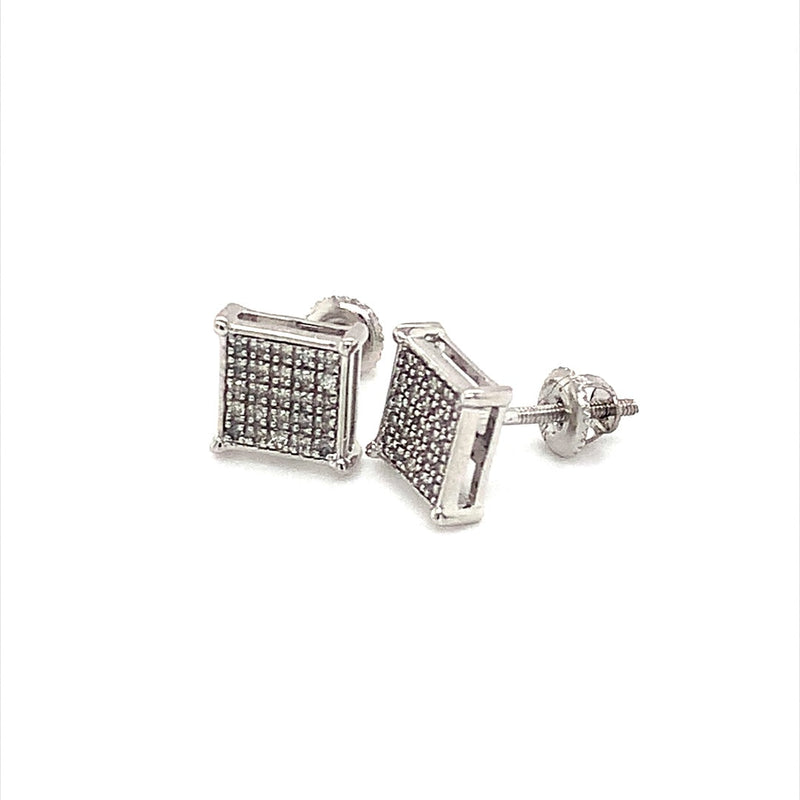 (SOFIA) Aretes (cuadrado) con diamantes en oro blanco 10kt - DGjoyeros