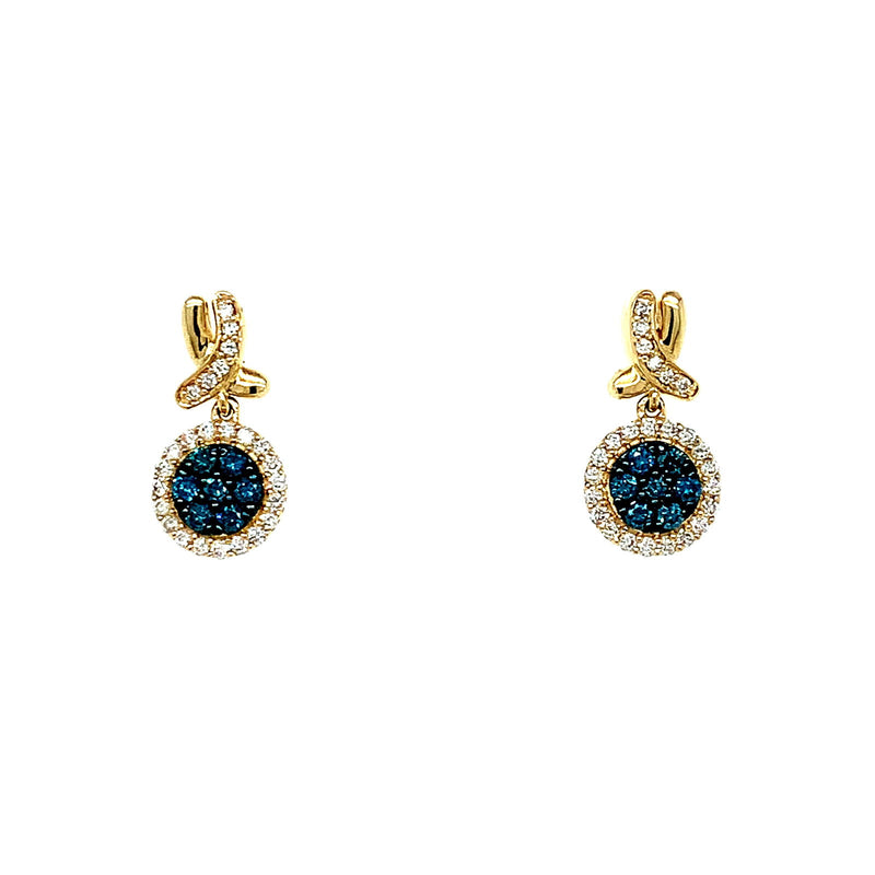 (SOFIA) Aretes de diamantes blancos y azules en oro amarillo 10k - DGjoyeros