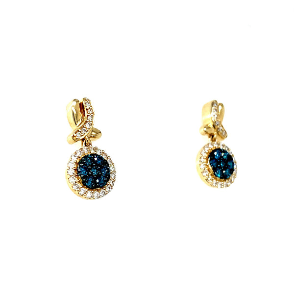 (SOFIA) Aretes de diamantes blancos y azules en oro amarillo 10k - DGjoyeros