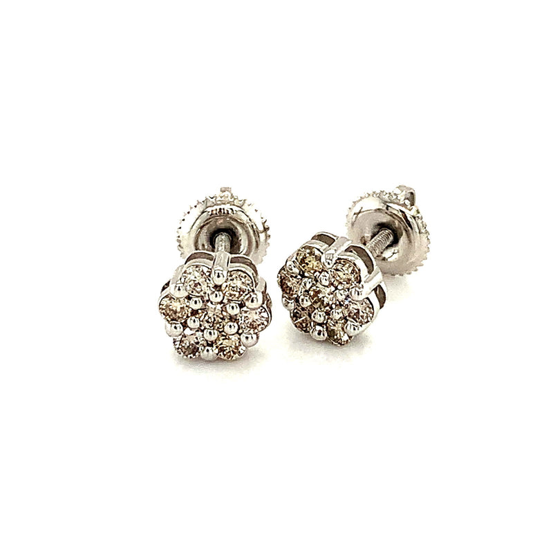 (SOFIA) Aretes (flor) con diamantes en oro blanco 10k - DGjoyeros