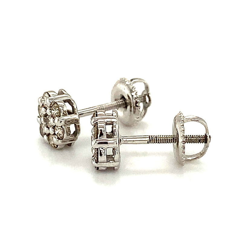 (SOFIA) Aretes (flor) con diamantes en oro blanco 10k - DGjoyeros