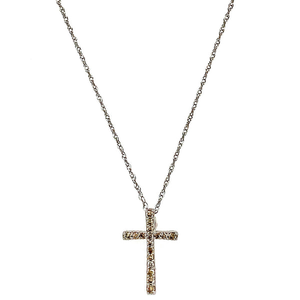 (SOFIA) Collar (cruz) con diamantes en oro blanco 10k - DGjoyeros