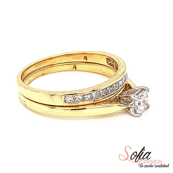 (SOFIA) Set de anillos con diamantes en oro amarillo 10k - DGjoyeros