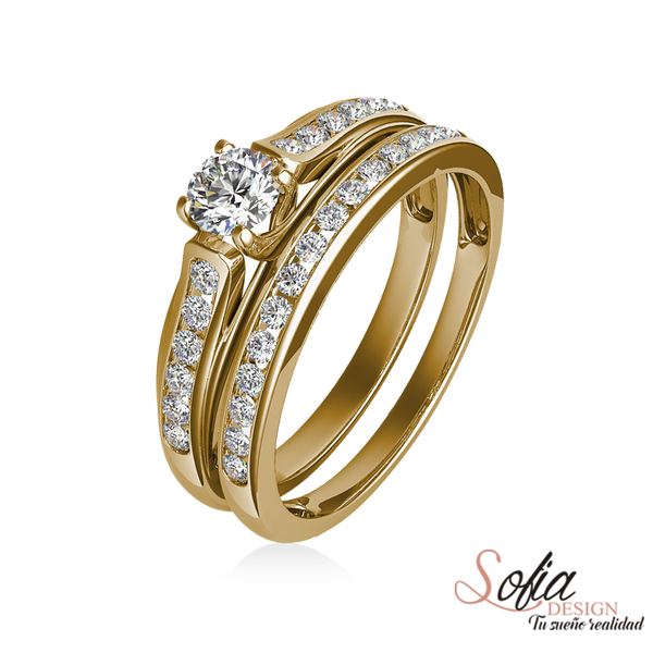 (SOFIA) Set de anillos con diamantes en oro amarillo 10kt. - DGjoyeros