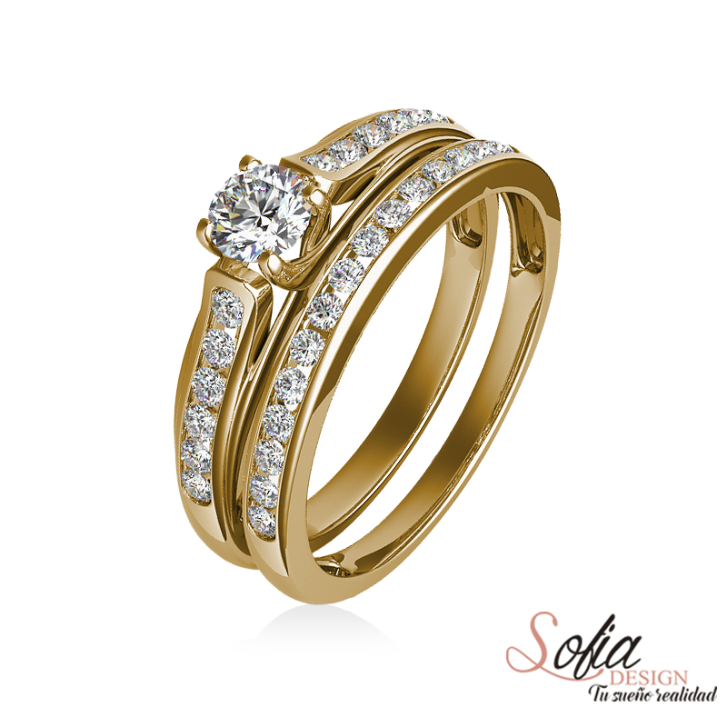 (SOFIA) Set de anillos con diamantes en oro amarillo 10kt. - DGjoyeros