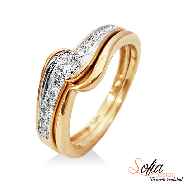 (SOFIA) Set de anillos con diamantes en oro amarillo 10kt. - DGjoyeros
