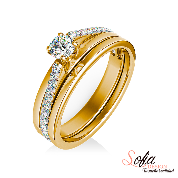 (SOFIA) Set de anillos con diamantes en oro amarillo 10kt. - DGjoyeros