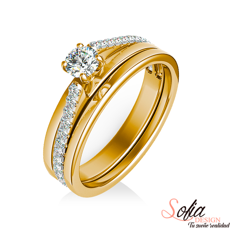 (SOFIA) Set de anillos con diamantes en oro amarillo 10kt. - DGjoyeros