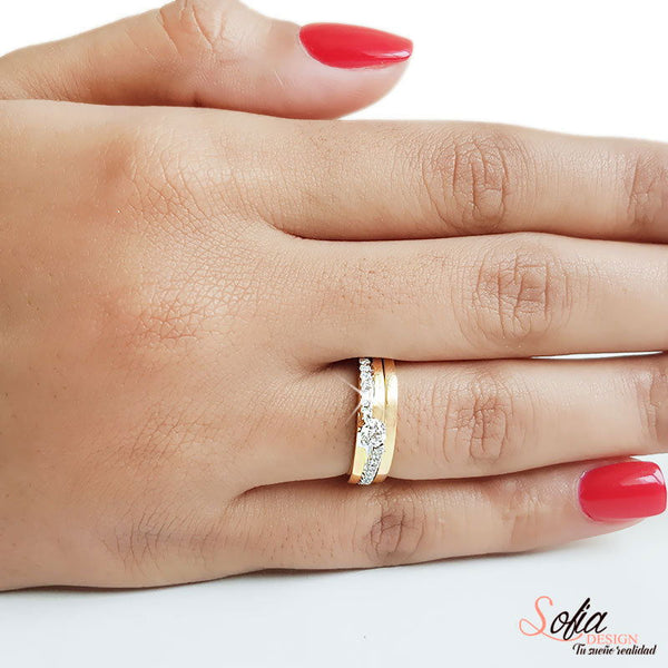 (SOFIA) Set de anillos con diamantes en oro amarillo 10kt. - DGjoyeros