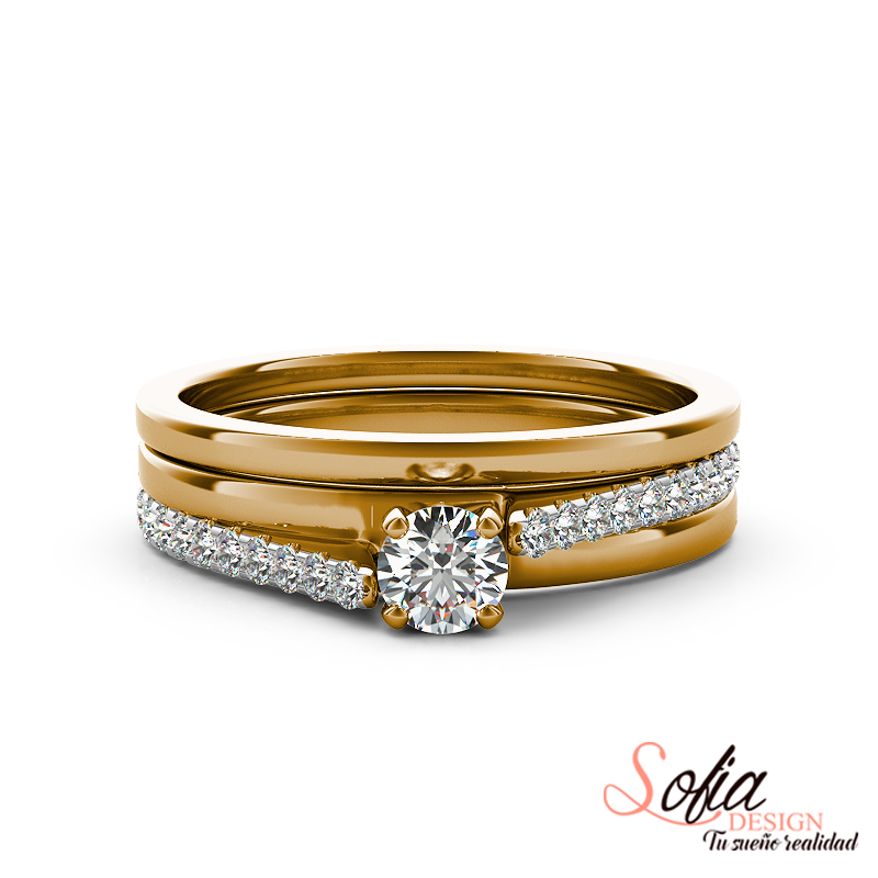 (SOFIA) Set de anillos con diamantes en oro amarillo 10kt. - DGjoyeros
