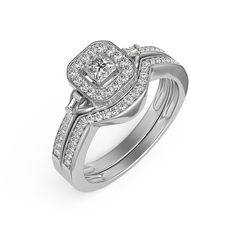 (SOFIA) Set de anillos con diamantes en oro blanco 10k - DGjoyeros