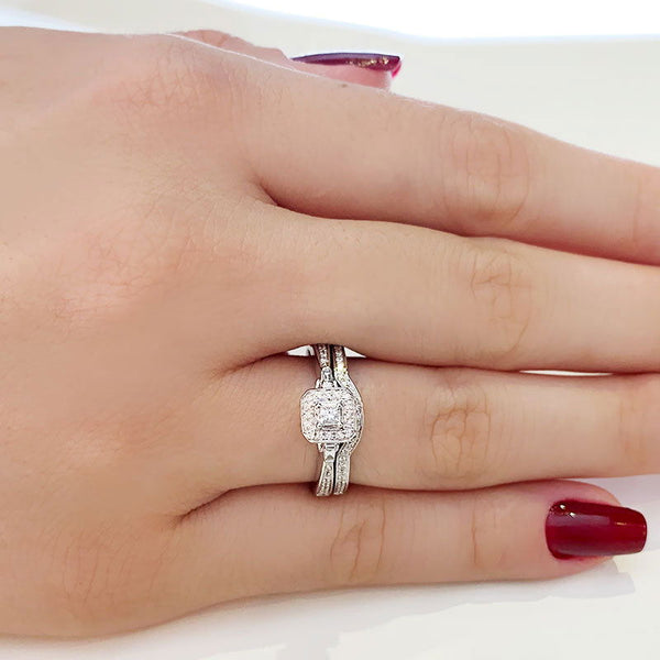 (SOFIA) Set de anillos con diamantes en oro blanco 10k - DGjoyeros