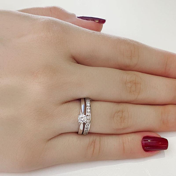 (SOFIA) Set de anillos con diamantes en oro blanco 10k - DGjoyeros