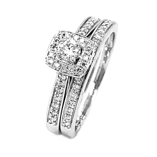 (SOFIA) Set de anillos con diamantes en oro blanco 10k - DGjoyeros