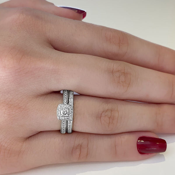 (SOFIA) Set de anillos con diamantes en oro blanco 10k - DGjoyeros
