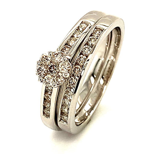 (SOFIA) Set de anillos con diamantes en oro blanco 10k - DGjoyeros