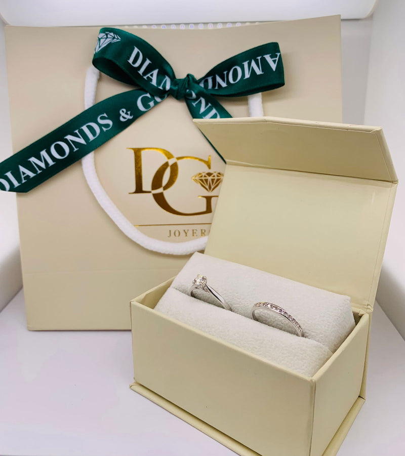 (SOFIA) Set de anillos con diamantes en oro blanco 10k - DGjoyeros