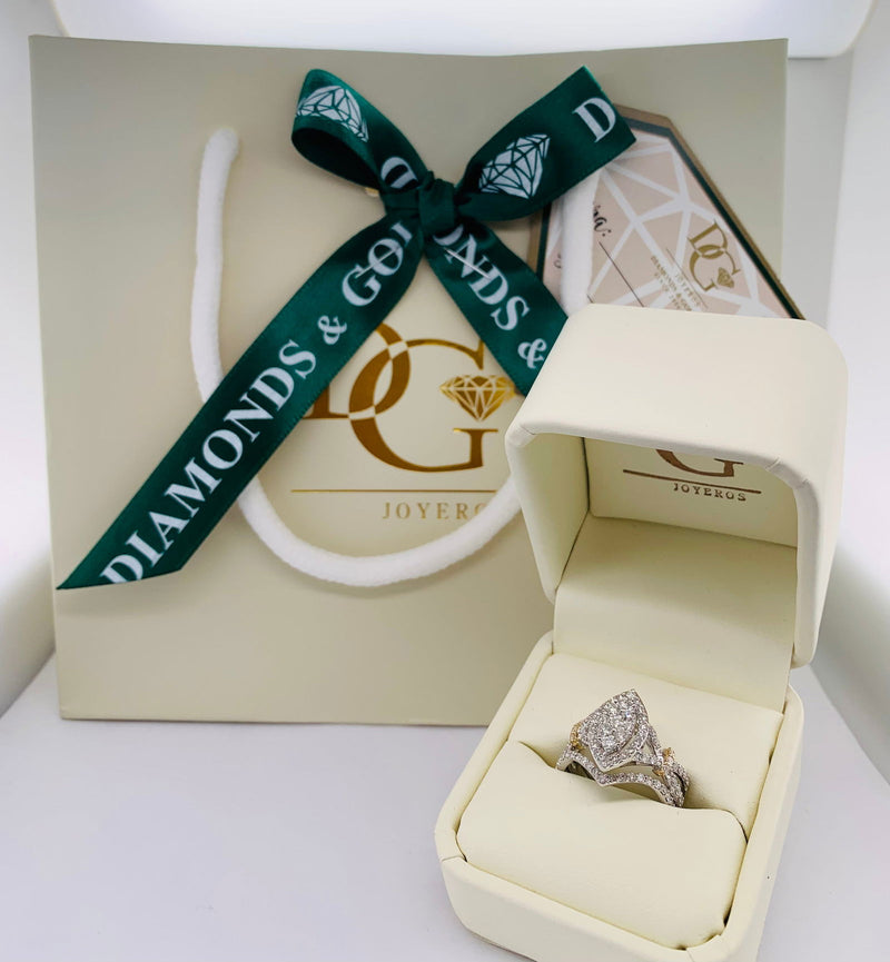 (SOFIA) Set de anillos con diamantes en oro blanco 10k - DGjoyeros