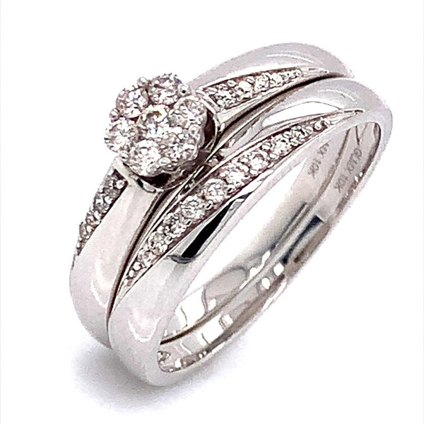 (SOFIA) Set de anillos con diamantes en oro blanco 10k - DGjoyeros