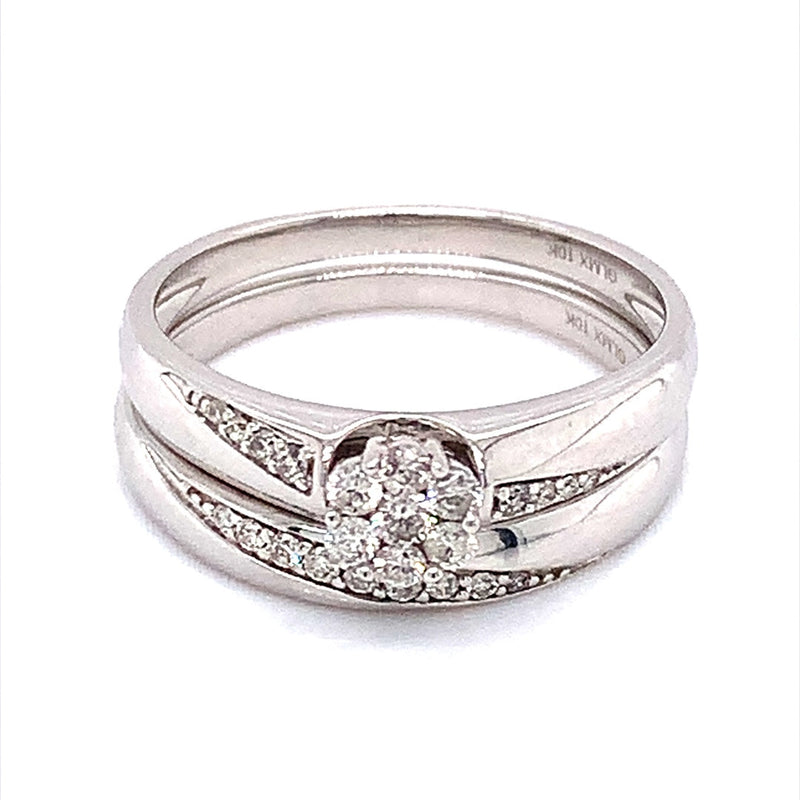 (SOFIA) Set de anillos con diamantes en oro blanco 10k - DGjoyeros