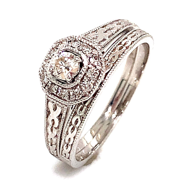 (SOFIA) Set de anillos con diamantes en oro blanco 10k - DGjoyeros