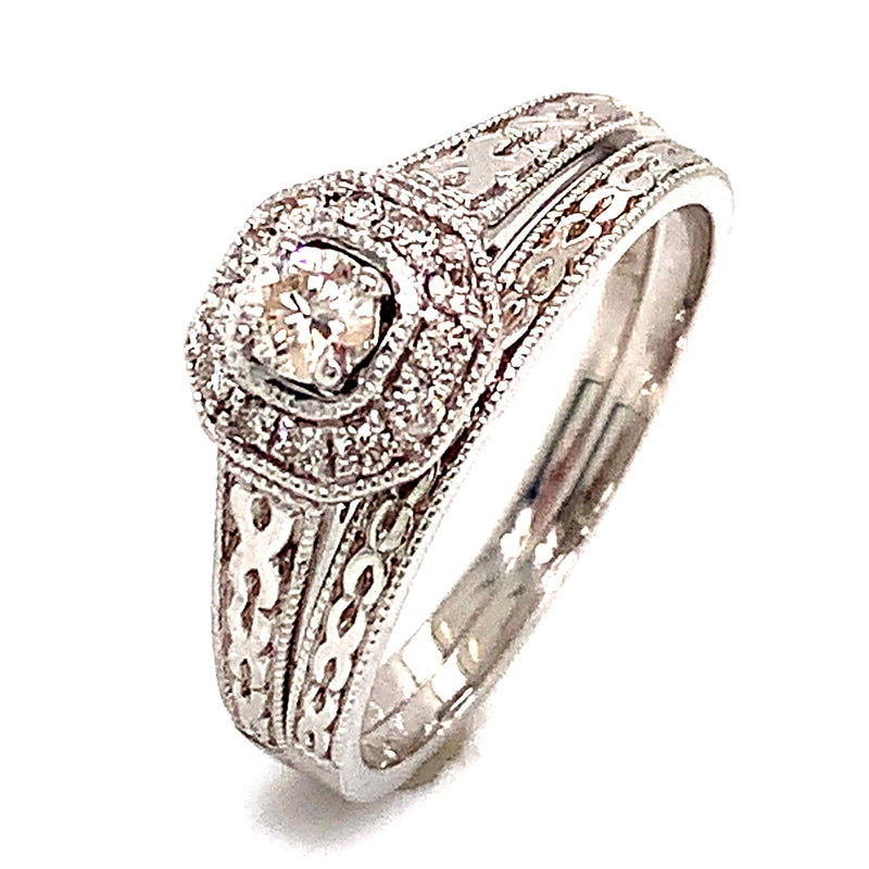 (SOFIA) Set de anillos con diamantes en oro blanco 10k - DGjoyeros