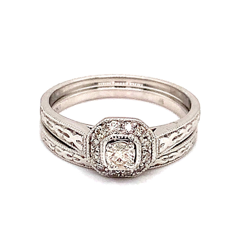 (SOFIA) Set de anillos con diamantes en oro blanco 10k - DGjoyeros