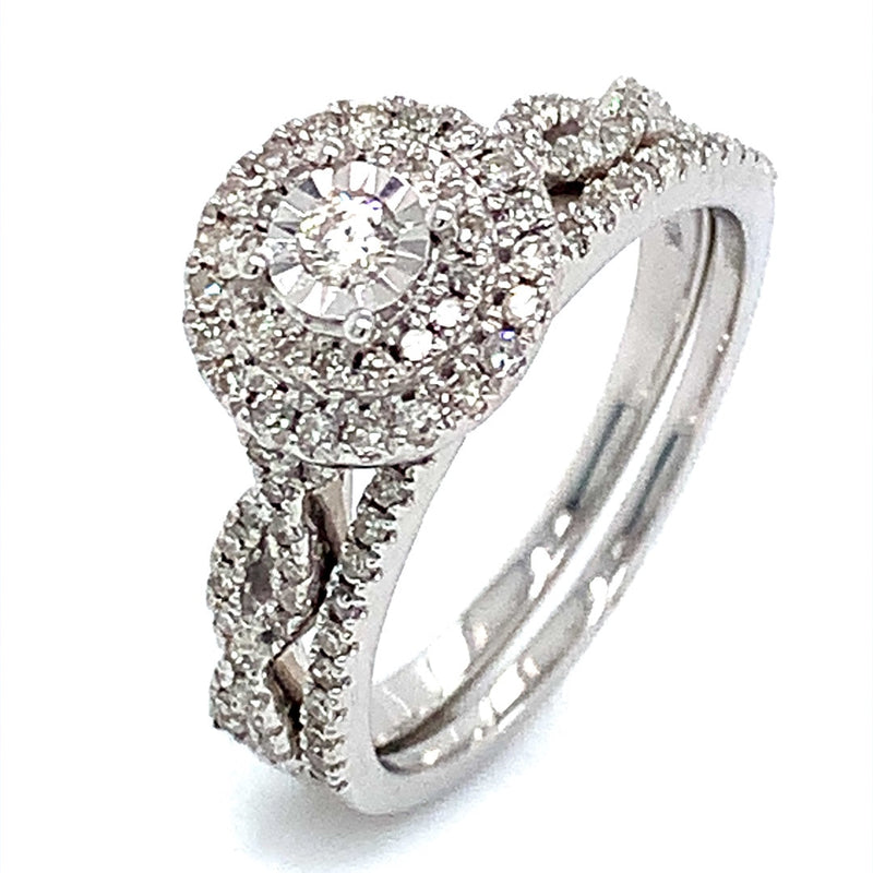 (SOFIA) Set de anillos con diamantes en oro blanco 10k - DGjoyeros