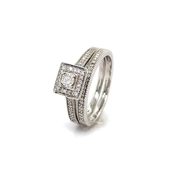 (SOFIA) Set de anillos con diamantes en oro blanco 10k - DGjoyeros